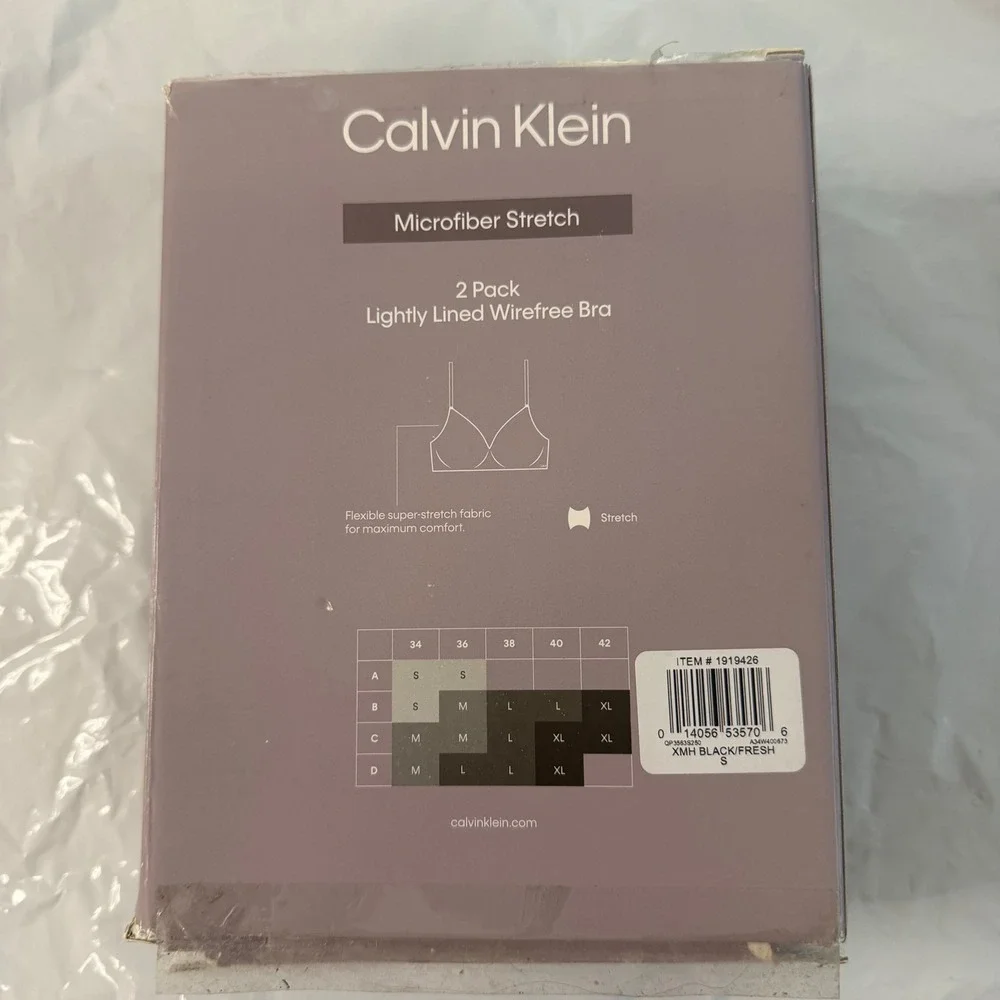 Calvin Klein 2 Pack Microfiber Stretch Lightly Lined Wirefree Bra Black Fresh S